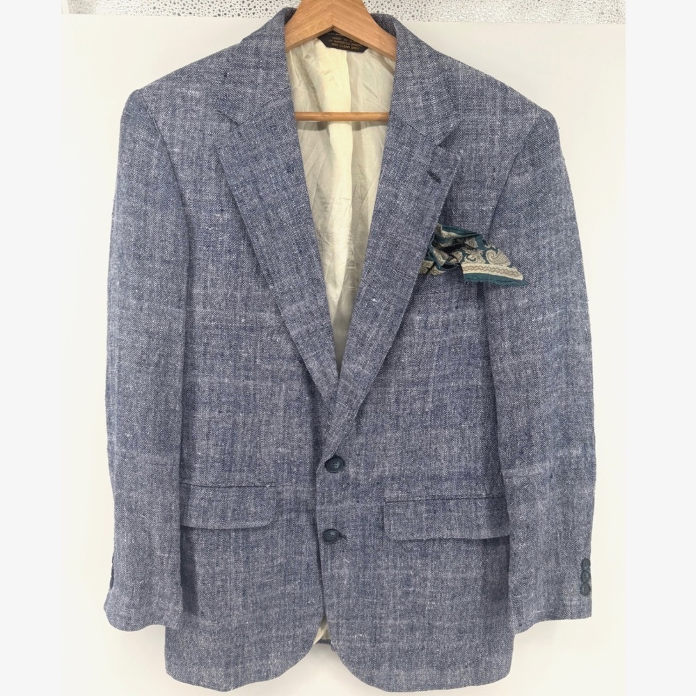 Vintage Austin Manor Blue Lined Summer Sport Coat Blazer Two Button 38R 0851
